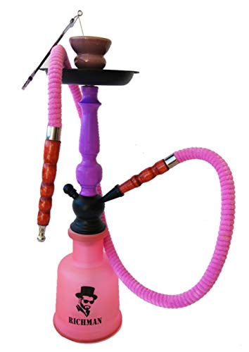 JSG Cachimba De 1 Salidas (JSG.HOOKAH) Shisha De 46cm De Altura, 1 Mangueras, 1 Pinza, Cazoleta De Barro Narguile, Hookah, Pipa De Agua RICHMAN (VIOLETA)