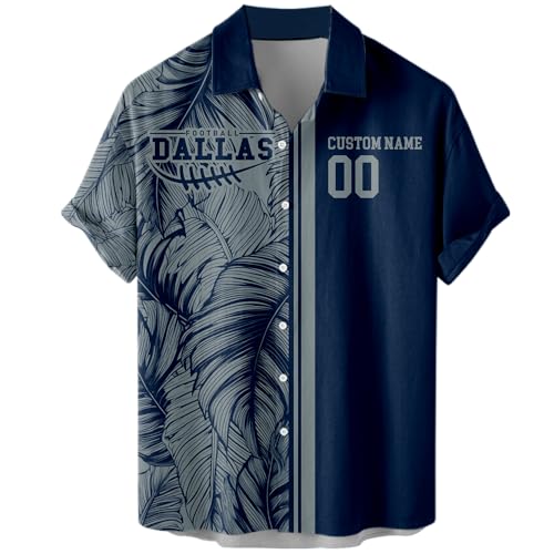 Mens Football Hawaiian Custom Shirts Tropical Vibes Personalized Name Number Logo Aloha Beach Button Down Plus Size