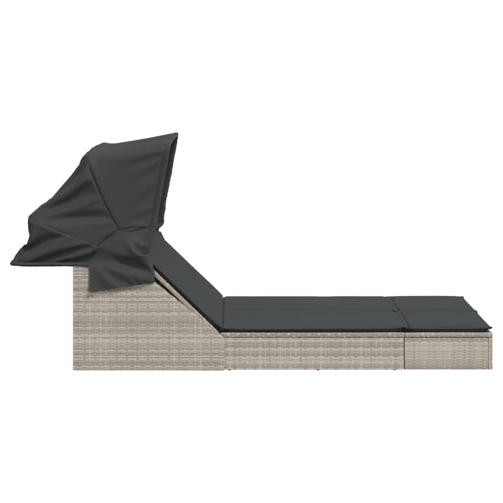 Homgoday Lit double auvent et coussins gris clair en polyrotin, décor de meubles, chaises longues, canapé-lit, lit de piscine, lit de jardin