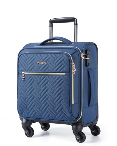 BAGSMART Underseat Carry On luggage Airline Approved, 16-inch Small Softside Underseater Travel Suitcase with Spinner Wheels Overnight Bag Small Rolling Carry-on for Women Men Weekender, Navy Blue