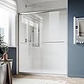 SUNNY SHOWER Double Sliding Glass Door 60" W x 72" H Shower Door 1/4" Tempered Glass Sliding Door Semi-Frameless Shower Glass Enclosure Bypass Walk in Shower Cabin, Brushed Nickel