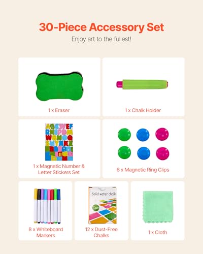 Image of VEVOR Art Easel for Kids, 2-in-1 Wooden Double-Sided Kid's Art Easel with Magnetic Whiteboard & Chalkboard, Adjustable Standing Rotatable Foldable Drawing Board with Painting Accessories for Boy Girl