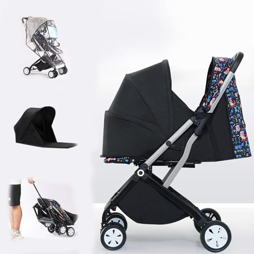 Image of Tigasy Lightweight Stroller with Sleeping Basket and Rain Cover,One-Handed Folding Compact Stroller for Airplane .(Black)