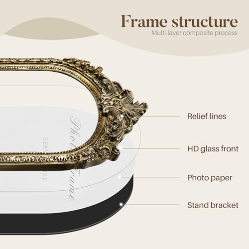 Arched 5x7 Picture Frame Vintage Gold Frames, Bronze 5 by 7 Arched Picture Frame Hand-Crafted Resin with Glass Front Ornate Retro Antique Photo Frames for Wall and Tabletop Display Home Decor