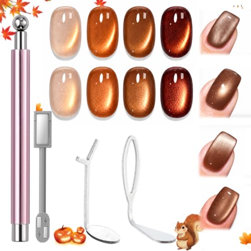 Modelones Cat Eye Magnet for Fall Brown Cat Eye Gel Polish 5PCS
