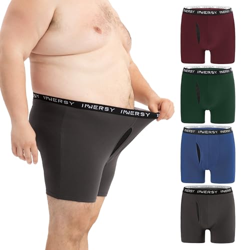 INNERSY Herren Boxershorts Große Größen Unterhosen Männer Baumwolle Unterwäsche Langes Bein 4 Pack (5XL, Blau/Grau/Grün/Weinrot) INNERSY Herren Boxershorts Große Größen Unterhosen Männer Baumwolle Unterwäsche Langes Bein 4 Pack (5XL, Blau/Grau/Grün/Weinrot)