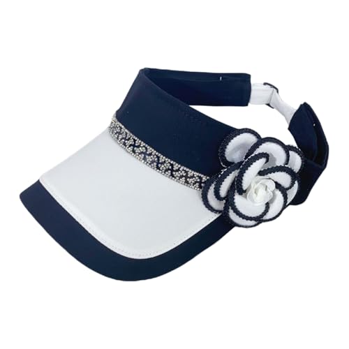 YOOJIA Open-Top Sports Visor for Ladies, Rhinestone Camellia Feature, Golf Tennis Running Cap, Spring Summer UV Shield Headwear Black One Size