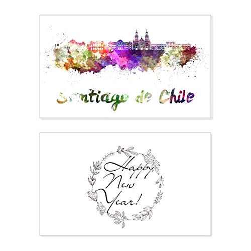 Tarjeta conmemorativa artística de Santiago de Chile, acuarela fina para mensaje de Año Nuevo