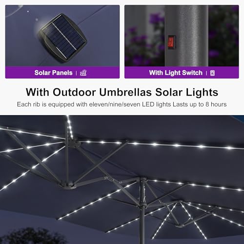 Image of PURPLE LEAF Patio Umbrella 14ft with Base and Solar Lights, Navy Blue