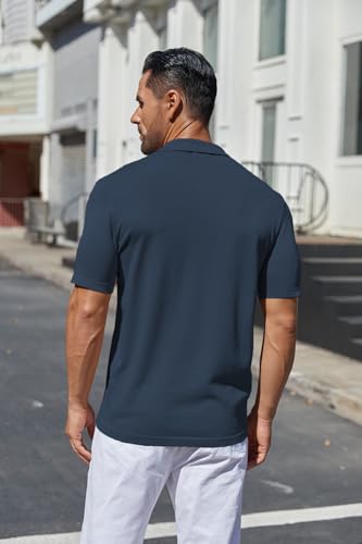 COOFANDY Men's Knit Shirt Short Sleeve Button Down Vintage Polo Shirts Casual Summer Beach Shirts3