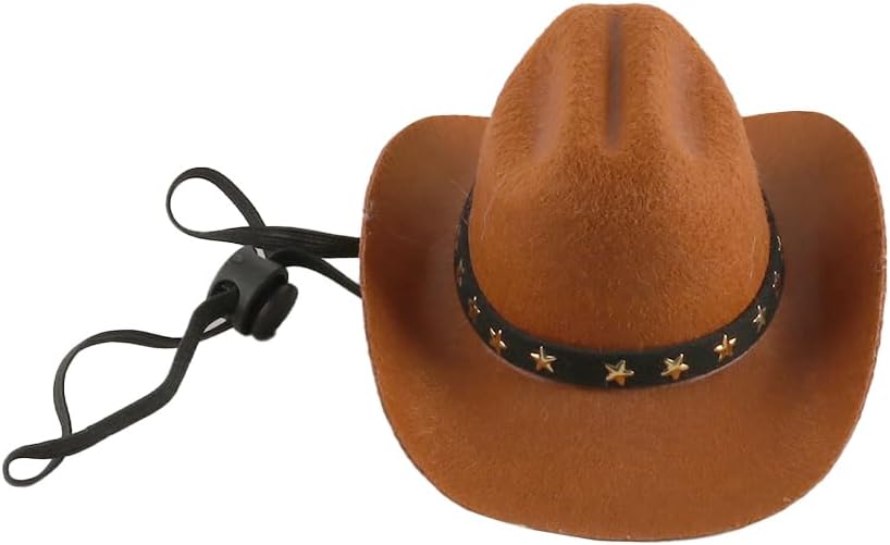 Sombrero de Vaquero para Mascotas Mini Sombreros de Vaquero para Gatos y Perros, Accesorios de Disfraces de Festival para Gatos pequeños, Perros y Mascotas (Talla S, marrón con Correa de Estrella) 3