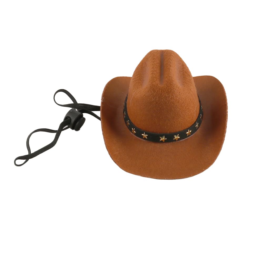 Ieron Pet Cowboy Hat Dog Western Cowboy Hat Mini Cowboy Hats for Cats and Dogs Festival Costume Accessories for Small Cats Dogs Pets (S Size Brown with Stars Strap) - Image 2