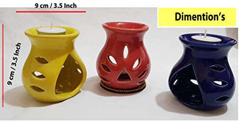 Image of Pure Source India Ceramic Clay Oil Burner Aroma Diffuser (Yellow) -Set of 2
