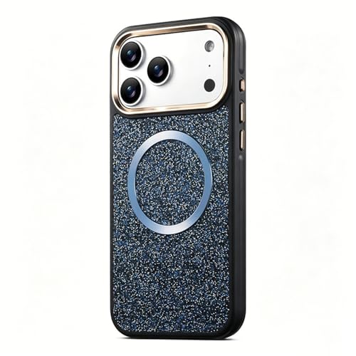 Coque en cuir pailleté iPhone 17 Pro avec cadre en métal luxe et protection d'objectif chic