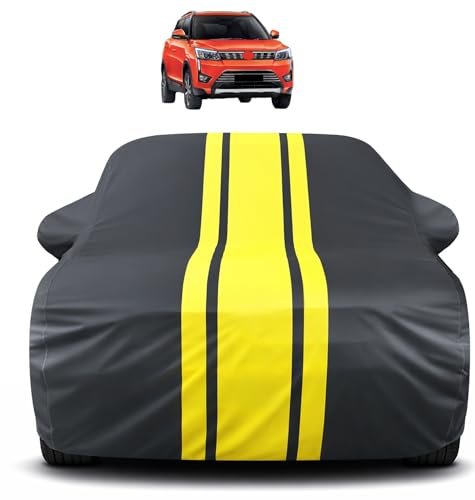 Image of Auto Hub Car Cover Compatible with Mahindra XUV 300 with Mirror Pocket, Soft Cotton Lining, XUV 300 Car Cover Waterproof - Yellow-Black