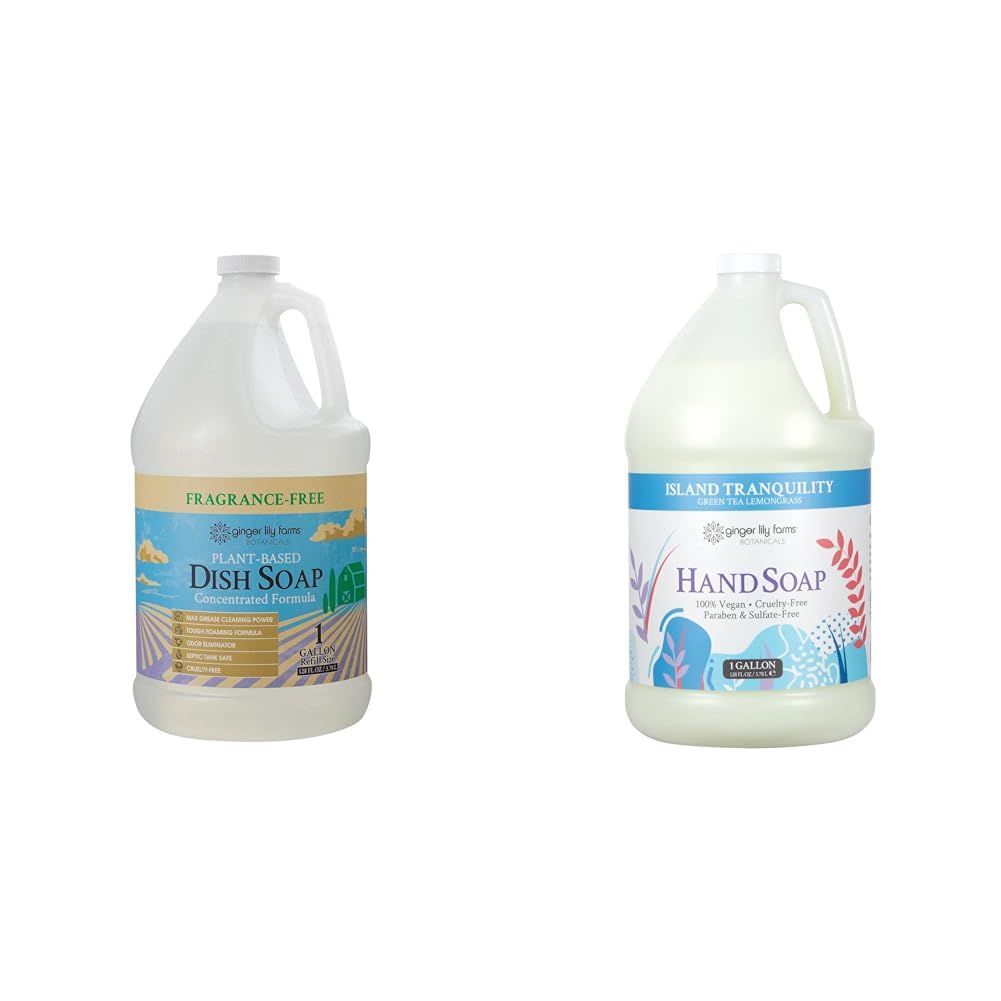 Ginger Lily Farms Botanicals Plant-Based Liquid Dish Soap Concentrated Formula Botanicals All-Purpose Liquid Hand Soap Refill Island Tranquility