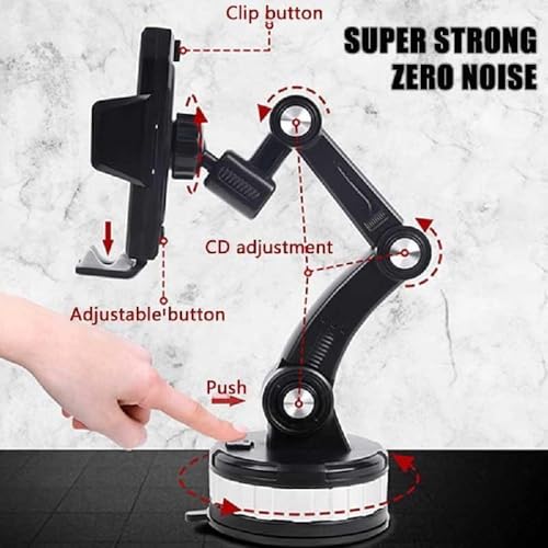 Image of Car Phone Holder Mount for Dashboard, Windshield & Car Window - 360 Adjustable Long Arm Mobile Holder with Strong Suction Base, One-Touch Lock Clamp for Smartphones