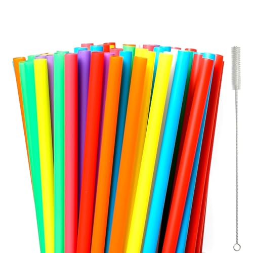 Reusable Plastic Straws 50 PCS with 1 Cleaning Brush