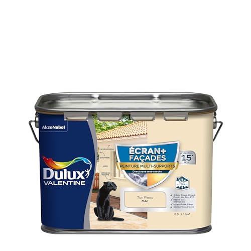 Dulux Valentine Peinture Ecran+ Multi-Supports Extérieure Façades - Crépis, Briques, Ciment, Enduit, Alu, Zinc, PVC - Couleur Longue Tenue - Mat Ton Pierre...