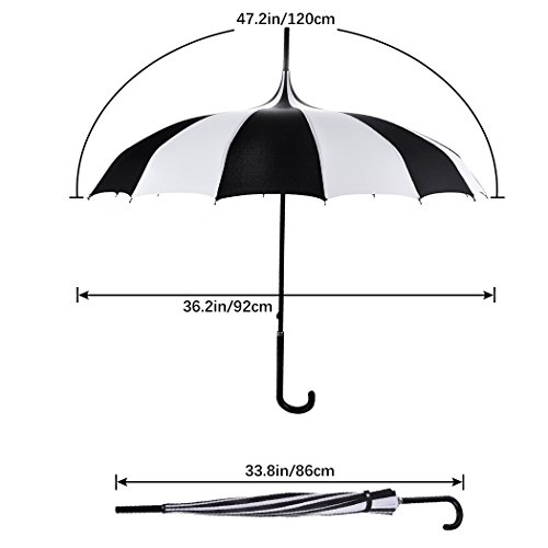 Umbrella Retro Pagoda Umbrella Parasol Umbrella Sun Umbrella Uv Protection Umbrella Retro With Hook Handle (White & Black)2 #TOP6