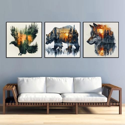 Image of 3 Pack Stamped Cross Stitch Kits for Adults - Cross Stitch Kits for Beginners,11 CT Animal Forest Cross Stitch Patterns Dimensions DIY Counted Cross Stitch Kits for Adults Arts Craft 12x12 inch