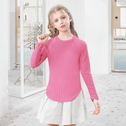Girls Long Sleeve Shirts Casual Crewneck Blouses for Girls Solid Color Loose Fit Tunic Tops Fall Knit Tops Kids2