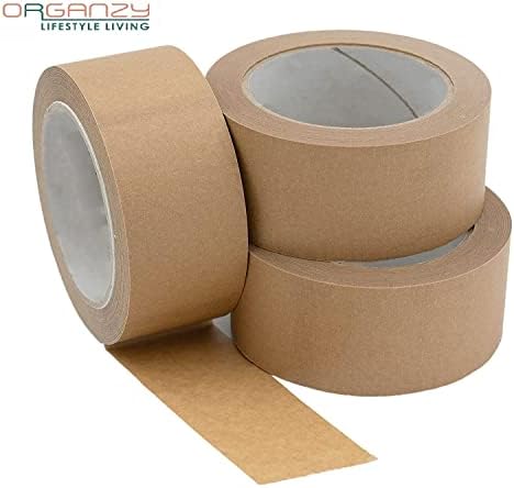 Organzy Strong Paper Packaging Tape, Eco-Friendly, Kraft Paper for Packing Parcels and Boxes, Fully Recyclable Rolls, Brown Sticky Tapes 50m x 48mm (12)