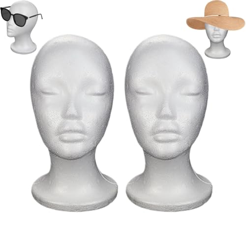 Quniwokid 2 Pièces Tête De Mannequin En Mousse Pour Perruque, Êtes De Mannequin Femme En Polystyrène, Modèle De Mannequins En Mousse Portable Pour...