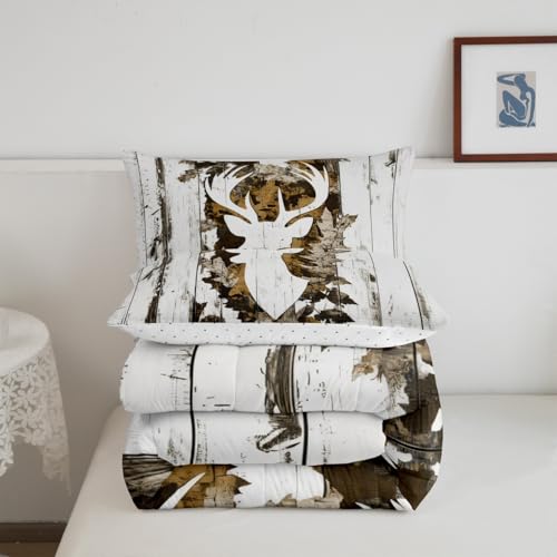 Image of Feelyou Camo Deer Comforter Set Queen Size Deer Antlers Army Camouflage Bedding Set Boys Girls Hunting Comforter Set Animal Duvet Insert Bed Set 3Pcs