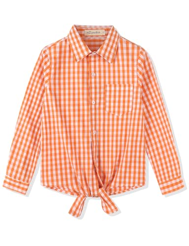 Image of Noomelfish Girls Long Sleeve Button Down Shirt Tie Front Western Tops Cowgirl Outfit (5-14 Years)