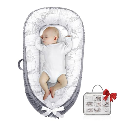 Image of Baby Lounger Cover, protable Baby Lounger, Baby Snuggle Lounger me, Baby Gift, Adjustable Baby Lounger, line Leaves Baby Lounger