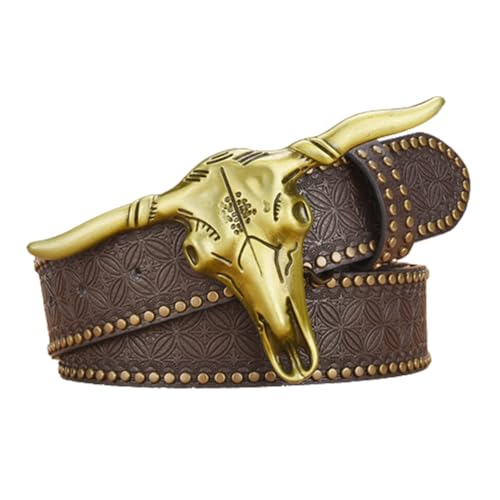 Ceinture cuir gaufré western et boucle taureau dorée de qualité supérieure