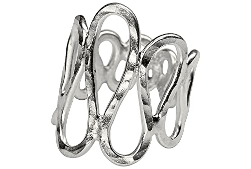 Bague vague ouverte argent sterling 925 martelée structurée bague design moderne femme