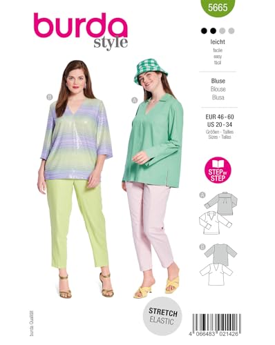 burda style Papier-Schnittmuster Damen Schlupfblusen #5665 Gr. 46-60 Nählevel: leicht