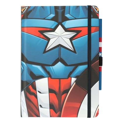 Cuaderno Marvel Capitan America : Cuaderno A5 punteado con Boli - Diario personal o Journaling notebook A5 | Bullet journal - Cuadernos tapa dura con marcapáginas, 192 págs