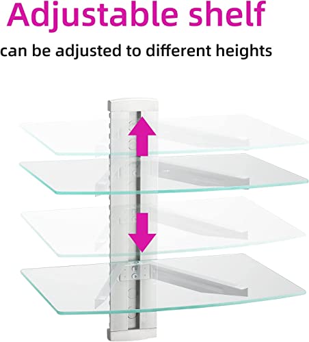 Image of suptek Glass Floating Shelves, TV Wall Mount with Shelf for DVD Player / PS4 / Cable Boxes /Game Consoles /Sky Box /TV Accessories, Media Shelf, Flat Black Wall Mount Bracket, AV Shelf, 2 Tiers Shelves