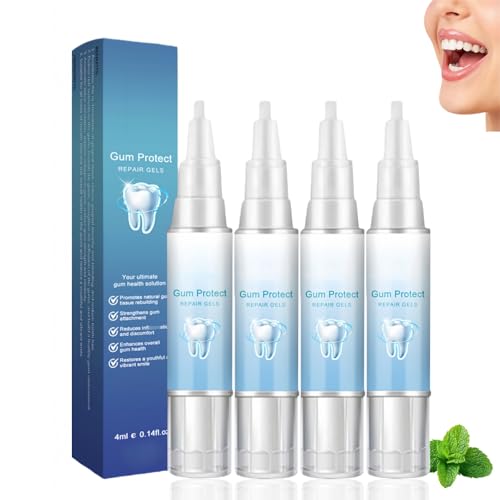 4PCS Mullein Gum Repair Gel Gum Repair Gel for Receding Gums Deeply Cleaning Tooth Whitening Pens Natural G/um Shield Soothing G/el Instant G/um Protect & Teeth Repair G/el Fresh Breath