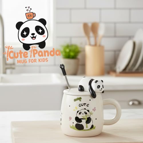 Image of NYRWANA Coffee Mug, Birthday Gifts for Women, Mugs for Present, Rakshabandhan Gift for Brother & Sister, Ceramic Mug, Cute Coffee Mugs, Panda Mug with Lid & Spoon (Assorted-350 ml)