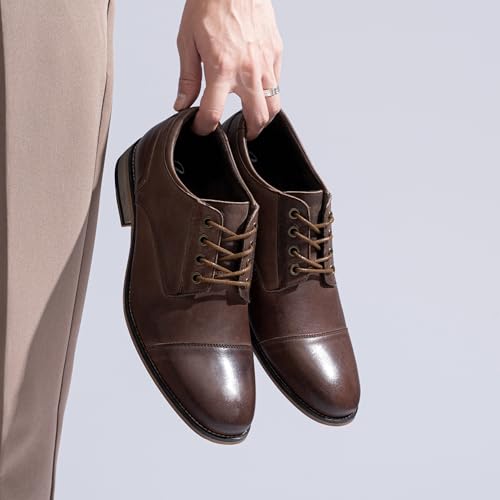 Image of Jousen Men's Dress Shoes Leather Oxford Formal Derby Shoes | Smooth Leather,Retro Plain Toe,All-Day Comfort,Office Work,Wedding Party,Business Meeting,Date Night