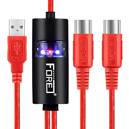Fore Midi To Usb Interface Midi Cable Adapter With Input&Output Connecting With Keyboard/Synthesizer For Editing&Recording Track Work With Windows/Mac Os For Studio Usb 2.0 Color Black & Coral - 6.5Ft #TOP13