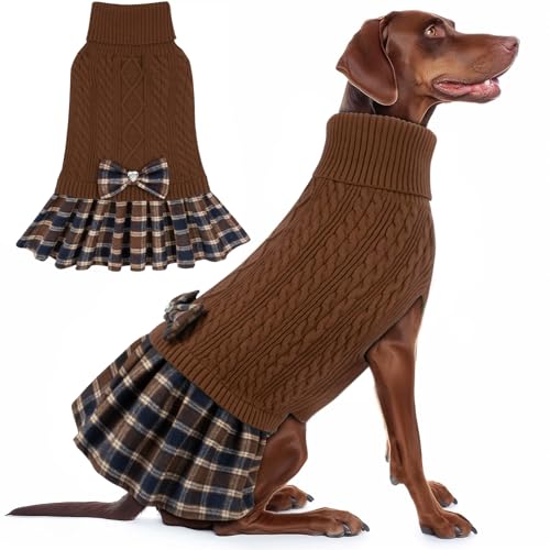 KYEESE Dog Sweater Dress for Large Dogs Turtleneck Thick Knit Pullover