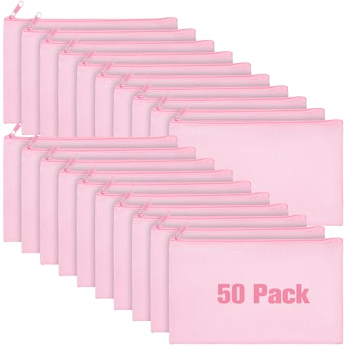 Image of Frienda 50 Pcs Canvas Zipper Pouch Bulk Gift Small Blank Pouch Makeup Bag Cosmetic Toiletry Bag Appreciation Gift for DIY Craft Projects Employee Coworkers Staff Team(Pink)