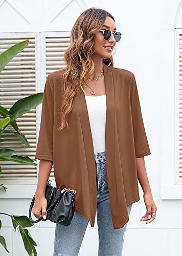 Image of Heymoments Women's Lightweight Open Front Cardigans 3 /4 Sleeve Casual Soft Drape Fall Cardigan S-2XL
