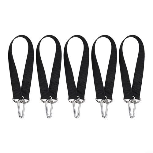 Outdoor Camping Hiking Gear Tree Swing Straps Set 5pcs Heavy Duty Hook Ring Hanging Belt Nylon Extension Straps with Carabiners for Gym Sandbag Mountaineering Safety Chain Black 20-50cm(40cm*25mm)