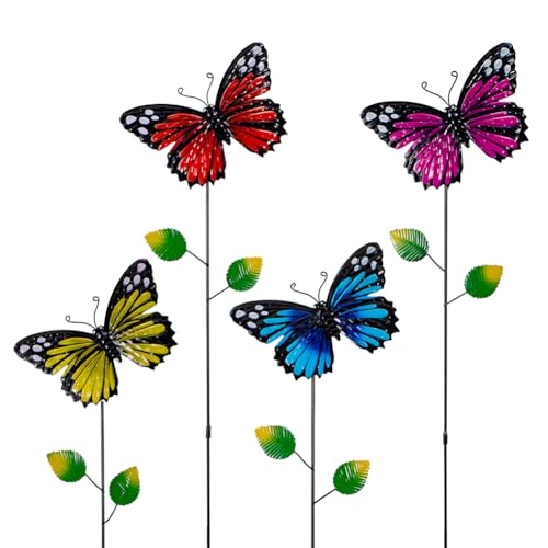 SATHGA 4 Pack Butterfly Decorative Garden Stakes Metal Colorful Butterfly Garden Decor Yard Art Spring Decor for Outdoor Porch Lawn Pathway
