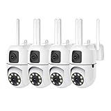AMRTTWY Heimüberwachungskamera, HD WiFi Überwachungskamera Outdoor Dual Lens Dual Screen Tracking Schutzkamera(4PCS Camera)