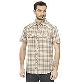 BUSHMAN Hemd Zion beige L |Kariertes Kurzarm-Herrenhemd mit einem klassischen Schnitt, aus Baumwolle, Zwei Brusttaschen