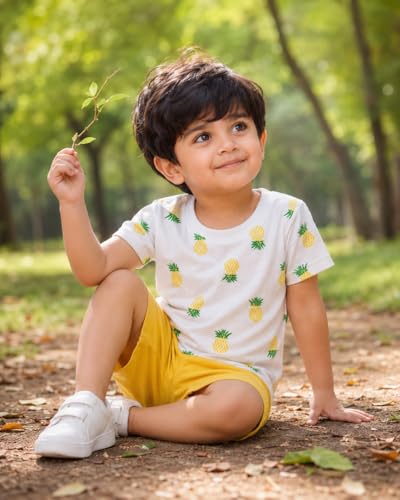 Image of Krishn Creations Kids Clothes for Boys | Cotton Printed Half Sleeve T-shirt and Shorts Baby Boy Dress | Casual Wear Kids Clothes