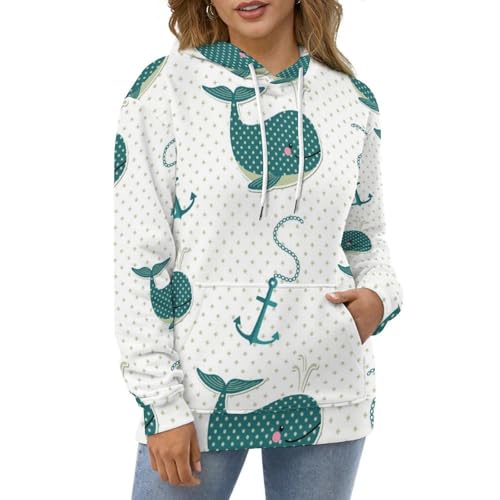 Sweat à capuche baleine verte pull décontracté unisexe pour soirées fraîches S