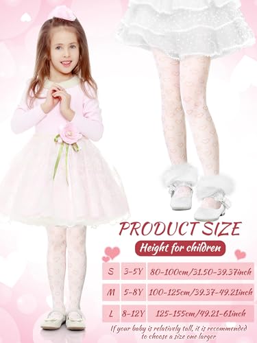3 Pairs White Black Lace Tights for Girls Toddler Heart Hollow Sheer Stockings Dance Pantyhose for First Communion3